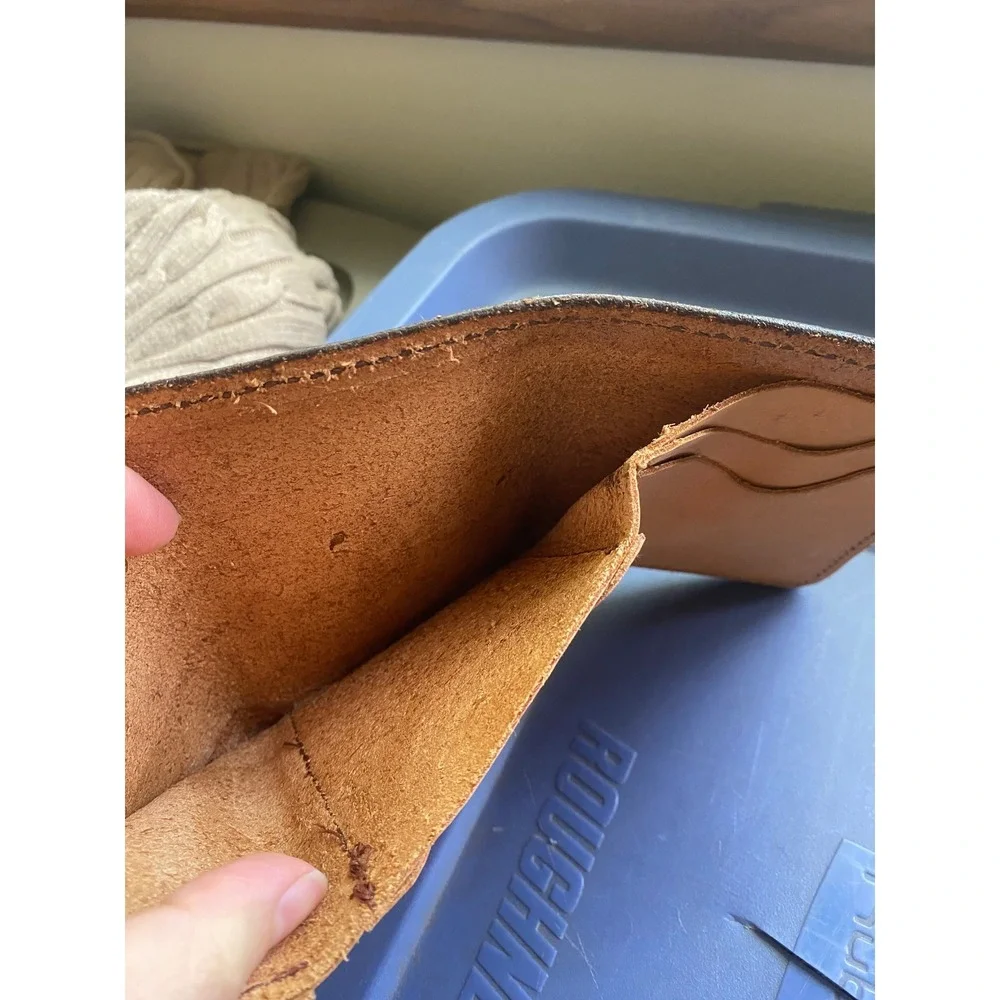 Vintage Tooled Leather Tennis Trifold Wallet Tan Handmade Preppy Sporty Western